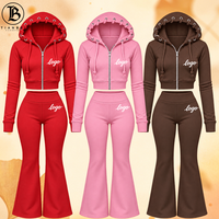 Ensemble 2 pièces personnalisé pour femme, collection automne 2026, style Y2K : sweat à capuche court tressé zippé et pantalon évasé brodé au dos, survêtement pour femme