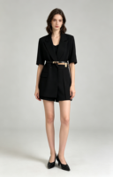 Ensemble tailleur short et blazer rose poudré pour femme 2026, avec ceinture, coupe ajustée, style urbain, 100 % coton, écologique