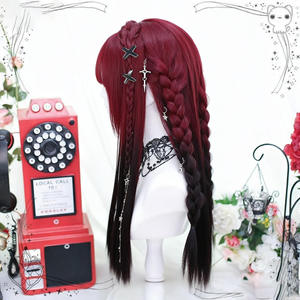 วิกผมตรงยาว 60 ซม. สีดำไล่ระดับสีแดง แบรนด์ในประเทศ ทรงผมปัดข้าง วัสดุทนความร้อนสูง สไตล์โลลิต้า - Product Image 3