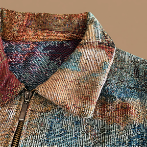 Wholesale Custom Plus Size Vintage Embroidered Loose Canvas Jacquard Bomber <b>Jacket</b> for <b>Men</b> Front <b>Letter</b> Pattern Zipper Closure - Product Image 3