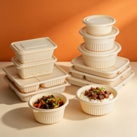 Conteneur alimentaire en amidon de maïs compatible micro-ondes, bol rond jetable avec couvercle pour emballage de plats à emporter, logo personnalisé
