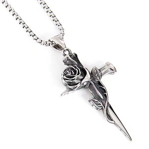 Kalung bunga mawar Punk Gotik untuk pria hadiah Hip Rapper perhiasan kerah liontin salib <span class=keywords><strong>Retro</strong></span> - Product Image 2