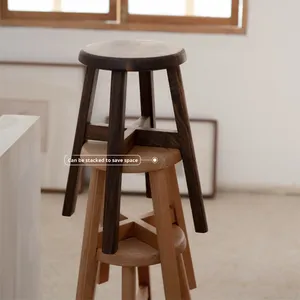 Minimalist Modern Thickened <b>Round</b> Solid Wood Stackable Dining <b>Stool</b> Home Furnishings - Product Image 3