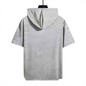 Camiseta con Capucha de Manga Corta para Hombre, Color Gris Sólido, Corte Regular, Estilo Casual, Tejido de Punto Transpirable y Ecológico, 240g - Product Image 2