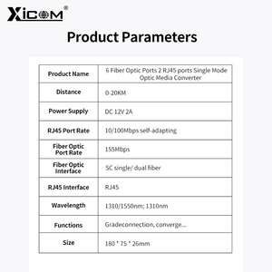 Convertidor de Medios de Fibra Óptica XICOM, 6 Fibras, 2 Eléctricas, Fibra Única/Dual, Placa PCBA RJ45, DC 5V, LAN Cableada - Product Image 4