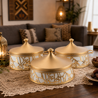 Service de plats isothermes à motif arabe doré, ensemble de 3 pièces, chauffe-plats thermique non électrique pour présentation de buffet d'hôtel de luxe