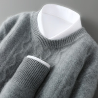 Pull-over personnalisable pour homme, col rond, motif torsadé, style décontracté chic, épais et ample, en 100 % pure laine tricotée, couche de base
