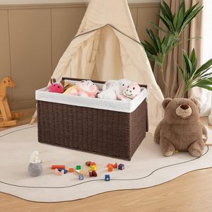 Panier <span class=keywords><strong>de</strong></span> rangement pliable en corde <span class=keywords><strong>de</strong></span> papier 65L-105L avec couvercle, panier à <span class=keywords><strong>linge</strong></span>, panier à couvertures avec doublure amovible séparée - Product Image 4