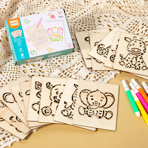 Pizarra de Dibujo de Madera <span class=keywords><strong>Montessori</strong></span> Personalizada, Plantilla de Dibujo de Animales de Dibujos Animados, Bolígrafo de Dibujo Hueco, Juguetes Educativos de Entrenamiento para Niños - Product Image 6