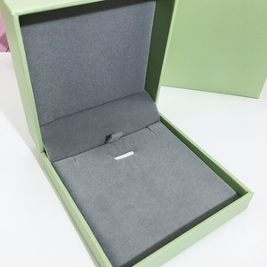 Hellgrüne Luxus Verlobung sring Schmuck Set Box Doppel ring Ohrringe Frische Clam shell Kunststoffs chale Kunstleder Papier Lager - Product Image 4