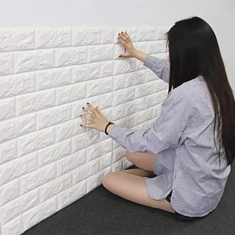 Kapalı dekorasyon 3D kauçuk taş tüm Panel duvar kağıdı kendinden yapışkanlı tuğla 3D dekoratif duvar kağıtları