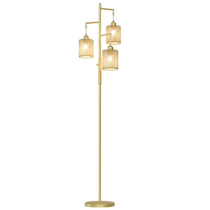 Lampe de sol industrielle en laiton, hauteur réglable, source de lumière LED, abat-jour beige, pour salon, chambre, bureau - Product Image 5