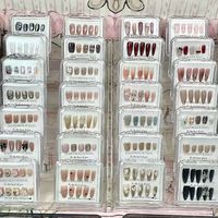 Kit de 10 faux ongles en acrylique de haute qualité USA, design amande français moyen, peints à la main, de luxe, à presser, pour filles