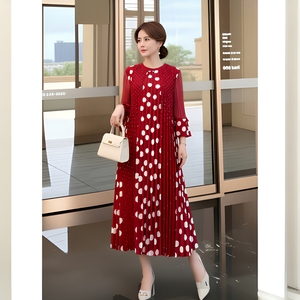 Nouvelle Robe Plissée Miyake Élégante et Décontractée Mi-<span class=keywords><strong>Longue</strong></span> pour Femme, Manches à Volants, Ourlet Plissé, Motif à Pois, Collection Été 2026 - Product Image 4