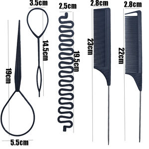 Ensemble de 8 outils de tressage de cheveux violet avec peigne à queue de rat, outil de coiffage <span class=keywords><strong>pour</strong></span> <span class=keywords><strong>tresses</strong></span>, outil de passage de cheveux, tresseurs français <span class=keywords><strong>pour</strong></span> queue de cheval - Product Image 6