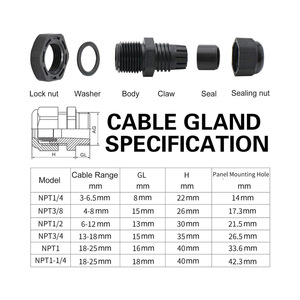 Conector de Protección de Cables de Nylon Negro Impermeable IP68, Juego de Conectores para Cables NPT de 1/4, 3/8, 1/2 y 3/4 Pulgadas - Product Image 1