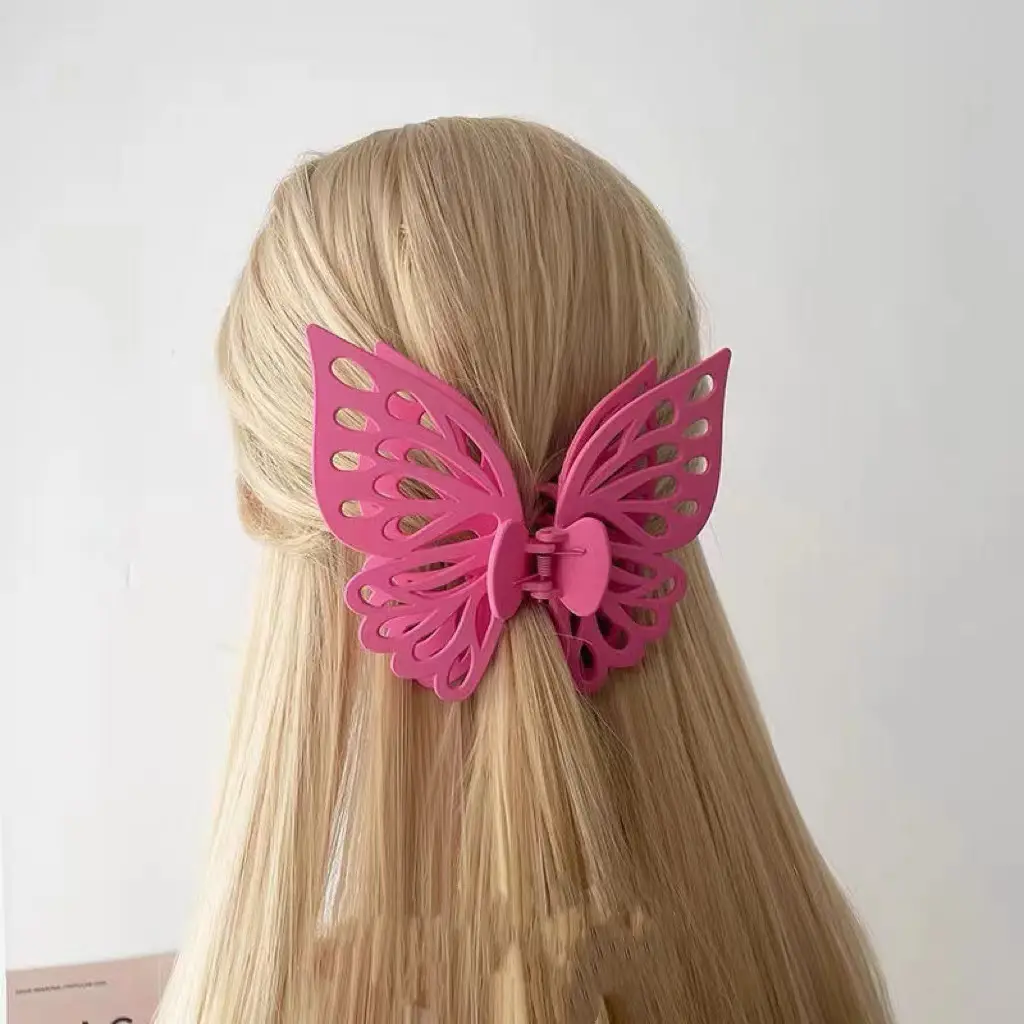 Оптовая продажа, модные блестящие заколки для волос, двухслойные заколки-бабочки, однотонные полые заколки-бабочки для волос для женщин, девушки, ювелирные изделия