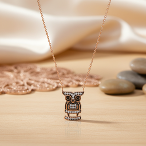 Colgante de Plata de Ley 925 con Circonita Negra, Diseño Minimalista de Búho, Venta al por Mayor en Turquía, Tienda en Línea de Joyería - Product Image 3