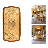 Ensemble de salle à manger de luxe en feuille d'or, 1 table et 6 chaises, style baroque exquis, meubles de palais en bois massif sculptés à la main, incrustations brillantes