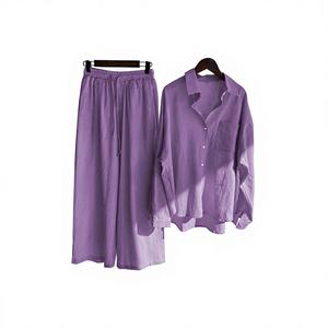 <span class=keywords><strong>Completo</strong></span> Estivo 2025 da <span class=keywords><strong>Donna</strong></span> in Stile Retrò: Camicia Oversize in Cotone e <span class=keywords><strong>Lino</strong></span> con Pantaloni Lunghi a Vita Alta - Product Image 5