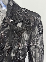 OUDINA 2026 Nouvelle Collection – Ensemble Deux Pièces Femme : Blazer et Pantalon en Maille Transparente Ornée de Paillettes Irrégulières et de Perles