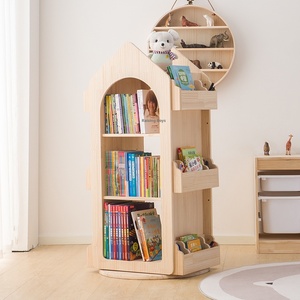 رف كتب خشبي دوار ، خزانة كتب قابلة للنقل ، رف كتب للأطفال ، رف تخزين صور أرضي للأطفال من الخشب الصلب - Product Image 5