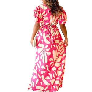 Vestido Maxi Casual con Estampado y Abertura, Cuello Redondo, Tipo Túnica, para Mujer, Venta al por Mayor - Product Image 6