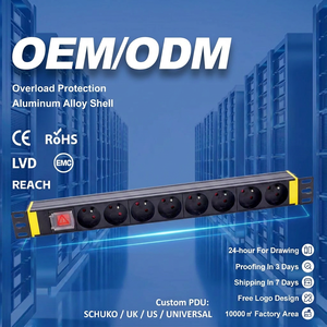 Service OEM, unité de distribution d'alimentation 19'' 1U 8 voies, bande de distribution d'alimentation pour serveur en rack français, avec protection contre les surcharges et les surtensions, CE RoHS - Product Image 1