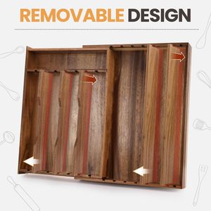 Organizador de Cajones de Madera con Compartimentos Flexibles para Almacenamiento de Utensilios de Cocina, Rectangular, Color Retro, Tipo Vertical - Product Image 5