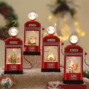 High Quality USB Powered Music Snow Scene Gas Station Light Christmas Water Cycle Glitter Night Light