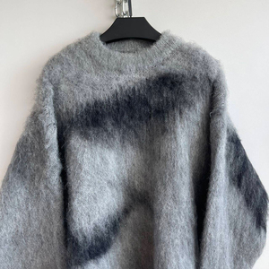 Suéter de Mohair Jacquard Personalizado para <span class=keywords><strong>Hombre</strong></span>, Fabricante de Alta Calidad, Suéter de Mohair de <span class=keywords><strong>Cuello</strong></span> Redondo Tejido a Mano Estilo Vintage para Otoño - Product Image 5