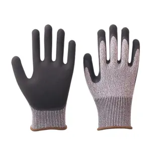 Great Grip En388 4544 Hppe Sandy Nitrile Coated Construction Glove Cut Resistant Level 5 Work Safety Anti Cut Glove Construction