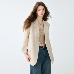 Women's Grey Blazer Solid Color Worsted Fabric Double Button Design Cross Border Casual Elegant High End Style - Product Image 2