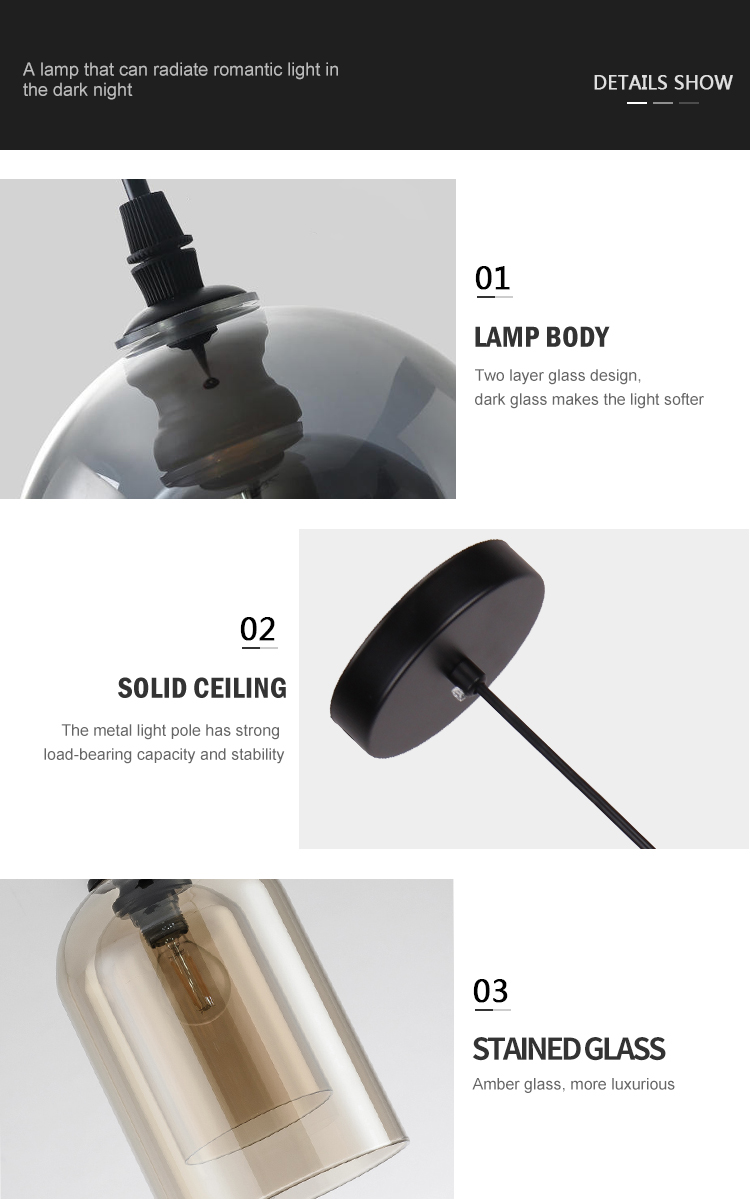 New Design Decoration Kitchen Livingroom Bedroom 5W Glass E27 Pendant Light