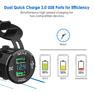 Cargadores de batería de teléfono móvil para uso en vehículos Dual USB QC 3,0 PD <span class=keywords><strong>tipo</strong></span> <span class=keywords><strong>C</strong></span> cargador de coche enchufe USB interruptor de alimentación para camión - Product Image 3