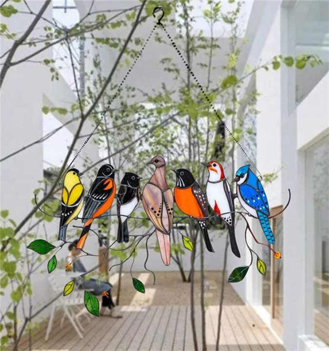 Gebrandschilderde Raamkleden Gebrandschilderde Vogel Glazen Raam Hanger Suncatcher Acryl Gekleurde Vogels Muur Opknoping Ornamenten Woonkamer Decoraties garden