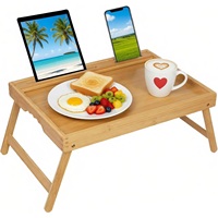Table de lit pliante en bambou avec poignées et fente pour appareils électroniques, idéale pour les repas sur canapé, les plateaux de collation et les ordinateurs portables