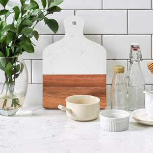 Fromage Planche à découper rectangulaire en marbre de culture et bois d'acacia avec poignée - Product Image 6