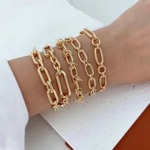 New Wide Chain Cross Link 18k Gold Plated Brass Bracelet Trendy Custom Personalized Chain Bracelet Dainty Bracelet