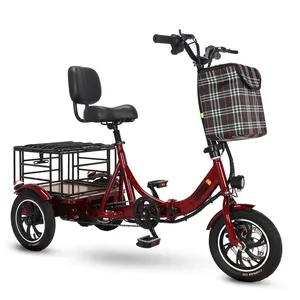 Triciclo eléctrico de bicicleta de comestibles plegable de gran capacidad con pedal humano con cesta