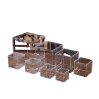 Boîte en plastique acrylique carrée de 8,5x8,5x8,5 cm avec couvercle / Boîte cube, boîte à cadeaux de fête, boîte à bonbons de mariage en plusieurs tailles, présentoir en plastique pour bijoux
