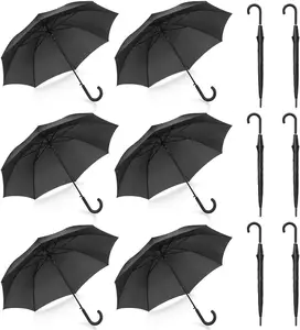 Pak Van 12 Partijen Events Stick Paraplu Grote Luifel Winddicht Auto Open J Haak Handvat In Bulk (Matte Black)