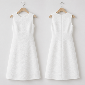 Vestito Midi Donna Bianco Testurizzato Senza Maniche Girocollo Linea A Elegante Ufficio Casual OEM ODM Ingrosso Fabbrica B2B - Product Image 2