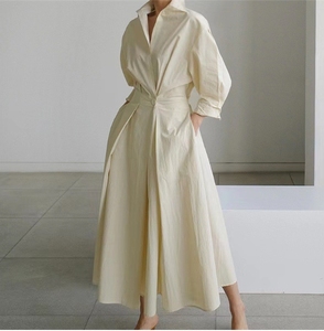 Camicia europea e americana da <span class=keywords><strong>donna</strong></span> pendolarismo alla moda con collo a maniche lunghe con elastico in vita e grande abito Swing - Product Image 3