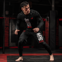 Ensemble de shorts de boxe MMA, rashguard Jiu Jitsu BJJ, 3 pièces, manches longues, compression, spats, pour hommes adultes, séchage rapide, extensible, transfert thermique
