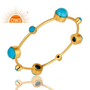 Matrix Turquoise Gemstone <b>Bangle</b> 2020 Designer 14 Karat <b>Gold</b> Plated Brass Fashion <b>Bangle</b> Jewelry Manufacturer - Product Image 2
