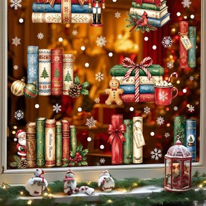 Autocollants de fenêtre de Noël festifs, livres rétro, soldat <span class=keywords><strong>casse</strong></span>-<span class=keywords><strong>noisette</strong></span>, cardinal rouge, flocon de neige, décorations de fenêtre de Noël à adhérence statique - Product Image 2
