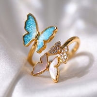 Bague Papillon Chinoise Faite Main en Cloisonné, Réglable, Vintage, Émail, Bijou Culturel Tendance pour Femme