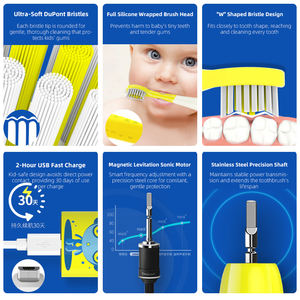 แปรงสีฟันโซนิคขนนุ่มสำหรับเด็กวัยหัดเดิน 2 หัวแปรง แบตเตอรี่ 400mAh ชาร์จ USB ได้โดยตรง กันน้ำ IPX7 ตั้งเวลา 2 นาที - Product Image 4