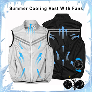 <span class=keywords><strong>Gilet</strong></span> rafraîchissant sans manches avec ventilateur intégré pour <span class=keywords><strong>homme</strong></span>, 100 % polyester, fermeture éclair, bande réfléchissante, tenue de travail climatisée pour l'extérieur - Product Image 1
